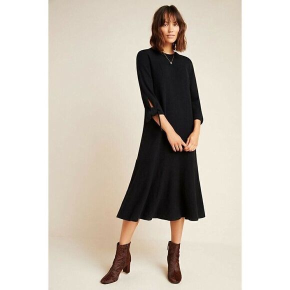 Nan Seo Other - NEW ANTHROPOLOGIE X NAN SEO Sz S GLOW ANASTASIA CASHMERE MIDI DRESS BLACK